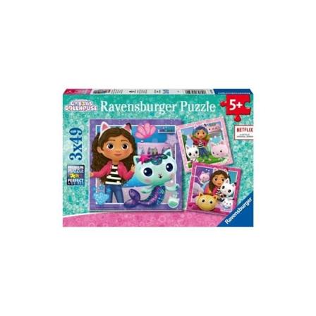 Ravensburger Gabby's Dollhouse 3 x 49 bitars pussel - Tecknade serier och serier - För barn från 5 år och uppåt Flerfärgad
