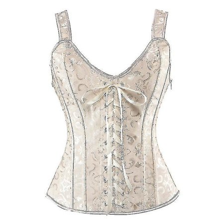 Tflycq Vintage Sexig Brokad Korsett För Kvinnor Jacquard Korsett Med remmar Dragkedja Sida Överbyst Waist Trainer Bustier Korsetter Gotisk väst Beige