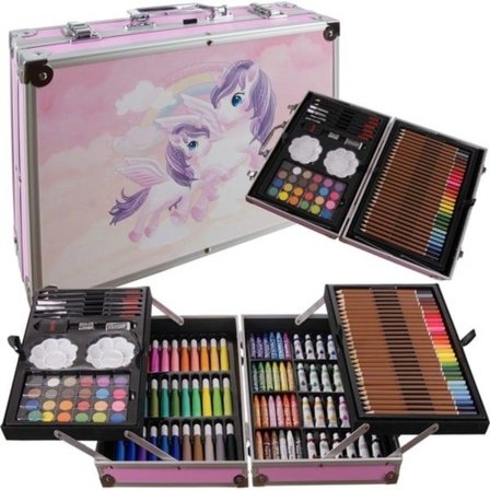 Artist Set with Unicorn Case - 145 Pieces - Pens & Colors