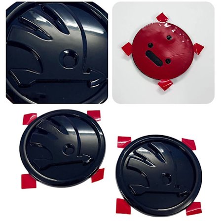 Front- og bagklap emblem badge, sort logo til Skoda Superb Octavia, 32D853621A, 90mm, 90mm, 2 stk