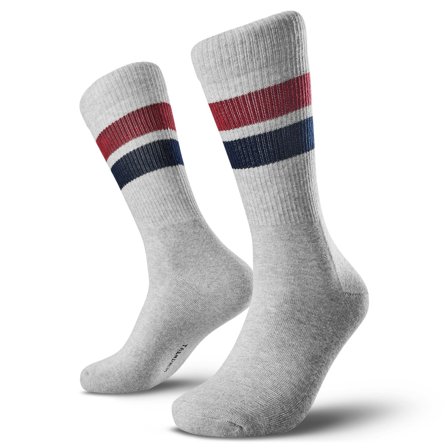DryFeel | Skarpetki tenisowe w paski z jasnoszarej bawełny dla mężczyzn - Długie skarpety