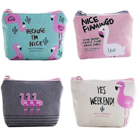 4 Stycken Canvas Myntbörs, Liten Canvas Påse med Dragkedja