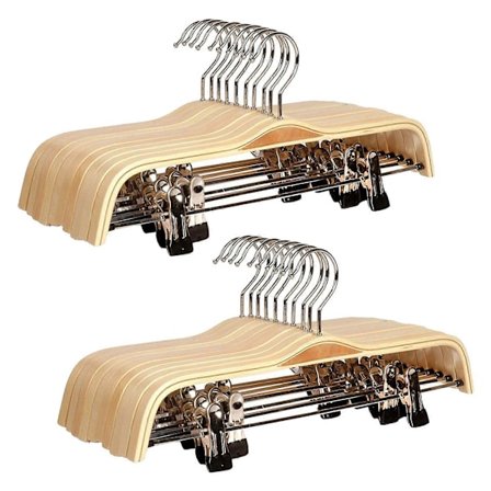 20 stk. solide træbukser/nederdelbøjler med rustfri clips, frakkebøjler