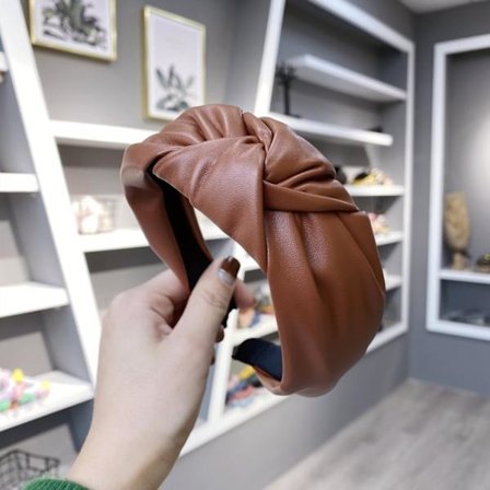 Retro PU-nahkainen hiuspanta Naisten keskisolmuinen hiuspanta KHAKI