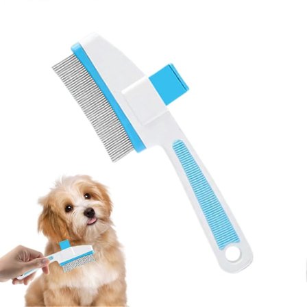 Borste för katter Fällningsfrigöring Knapp Kam Loppborttagning Badverktyg Lång- och korthåriga hundar och katter Blå