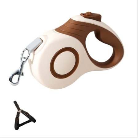 5 Meter Infällbar Hundkoppel med Sele - Anti-Drag, Automatisk Förlängningslina för Små till Medelstora Hundar (7.5 kg - 20 kg) Brown