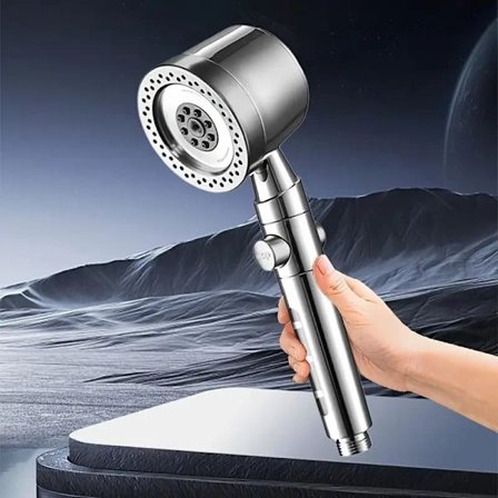 Dusjhode med 5 strålemønstre og innebygd filter – Veggmontering, Polert Finish_TF_TF