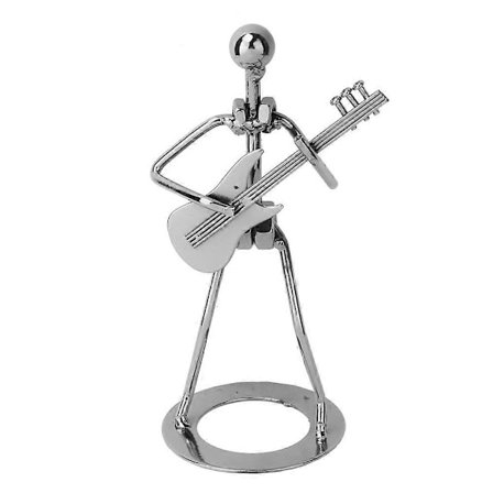 Vintage Jern Kunst Sort Mand Figur Guitarist Hjemmebar Display Skrivebordsdekoration Ornament
