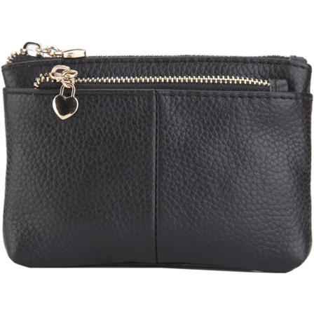 Naisten PU-nahkainen vetoketjullinen minikolikkokukkaro avainrenkaalla, kolminkertainen vetoketjullinen korttikotelo Black