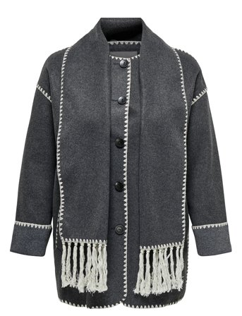 Carelba Scallop Edge Scarf Coat Otw Grey ONLY Carmakoma