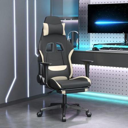 Vidaxl Gamingstol Med Fotstöd Och Massage Svart Och Gräddvit Tyg Kräm
