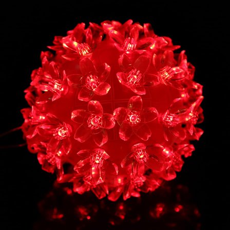 50 LED Blomsterkugle Lysstreng Lampe Juleferie Bryllupsfest Dekoration Rød