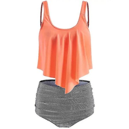 Volanger Tankini Bikinisett for kvinner med høy midje badedrakt Beachwear L