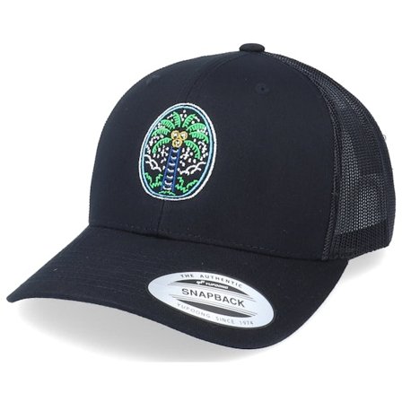 Iconic - Svart trucker Keps - Summer Magic Palm Tree Black Trucker @ Hatstore