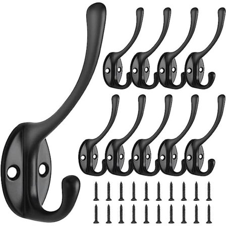 10 stk Retro Kleskrok Vegg Kleskrok Vintage Metall Dørkrok for Kleshenger Baderom Kjøkken Svart