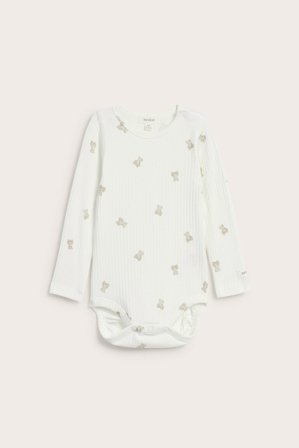 Newbie | Ribbestrikket body med bamser | Offwhite