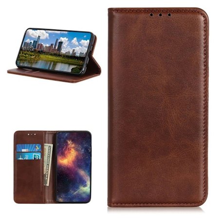 Lompakko-style Aitoa Nahkaa Läppäkotelo For Samsung Galaxy A32 5G - Kahvi
