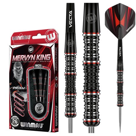 Winmau Mervyn King SE Darts 20g/22g/24g/26g Steel Tip Darts - Professional Tungsten Darts with Vecta Flights,Black/Red,Prism Design