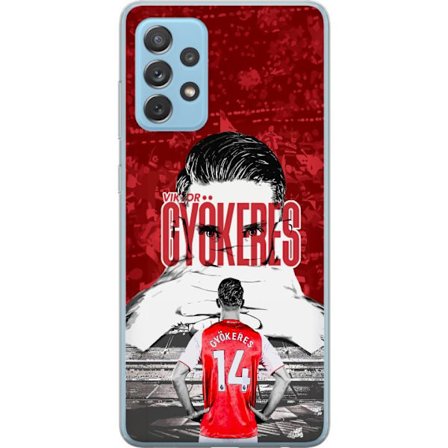 Yhteensopiva Puhelinkuori Samsung Galaxy A72 5G Punainen dramaattinen kollaasikuva, jossa esiintyy Viktor Gyökeresin muotokuva ja pelaajia takaapäin a