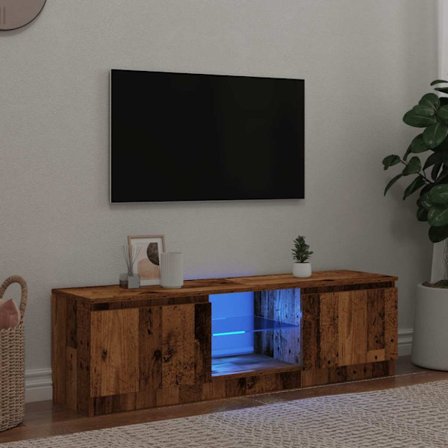 TV-bänk med LED-lampor åldrat trä 140x40x36cm konstruerat trä