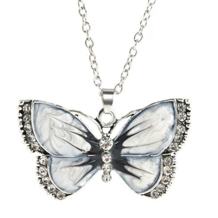 Halssmycke - Vit Fjäril - Variant 1 Med 50cm Halsband White Vit 50cm