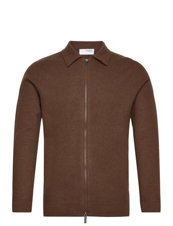 Slhbelo Ls Knit Zip Cardigan W Selected Homme Brown