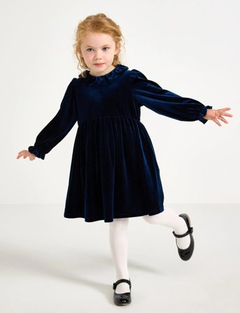 Lindex Langermet Kjole I Fløyel - Navy - 128