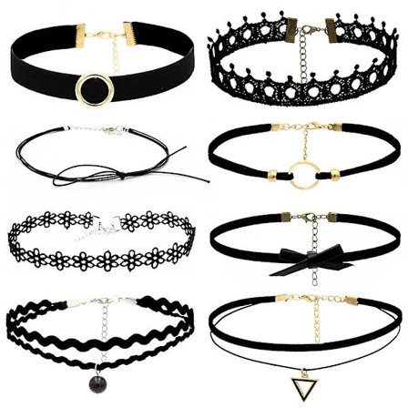 Wabjtam Halskæde Sæt, 8 Stykker Halskæde Sort Fløjl Halskæde Sæt Klassisk Gotisk Tattoo Blonde Halskæde, Choker