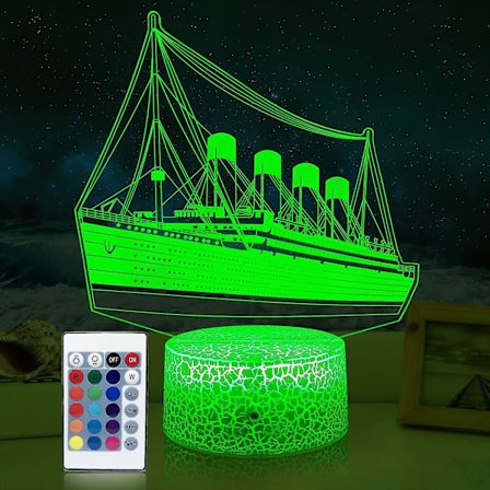 Titanic Natlampe til Børn 3D Illusionsskib Model Lampe 16 Farver Skiftende Børneværelse Sengelampe Dekoration Lys Som Fødselsdagsgaver