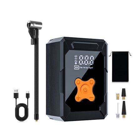 Digital dækpumpe med baggrundsbelysning, lommelygte, powerbank-funktion, bærbar