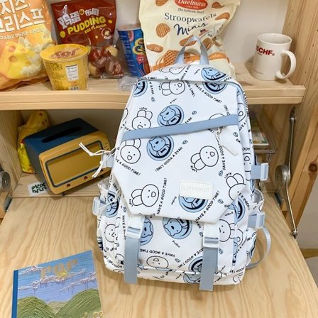 Student skolväska dam skolväska söt graffiti mellanstadiet gymnasium student stor kapacitet reseryggsäck mode ryggsäck-blå