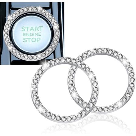 2 stk. Auto Car Bling Dekorative Tilbehør Biler Startknap Dekorativ Diamant Rhinestone Hvid