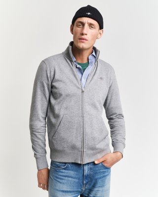 GANT - Cardigan i myk bomull med glidelås til herre grey melange