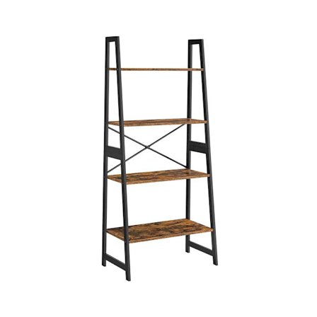 Rootz bogreol - stående hylde - stigehylde - 5 niveauer bogreol - hjørne bogreol - bogreol med bambusramme - vintage brun-sort - 63 x 34 x 137 cm