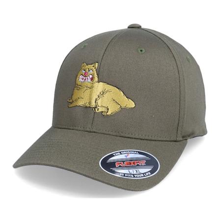 Iconic - Zelená flexfit Kšiltovka - Grumpy Fat Cat Olive Flexfit @ Hatstore