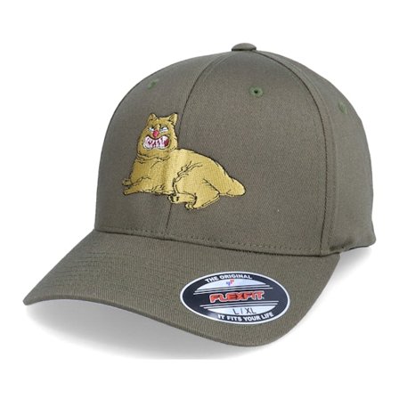 Iconic - Grøn flexfit Kasket - Grumpy Fat Cat Olive Flexfit @ Hatstore