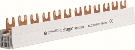 Hager KDN380A Faseskinne 3-polet, 16 kV, gaffel 12 moduler/210 mm, Elfordeling & strømforsyning