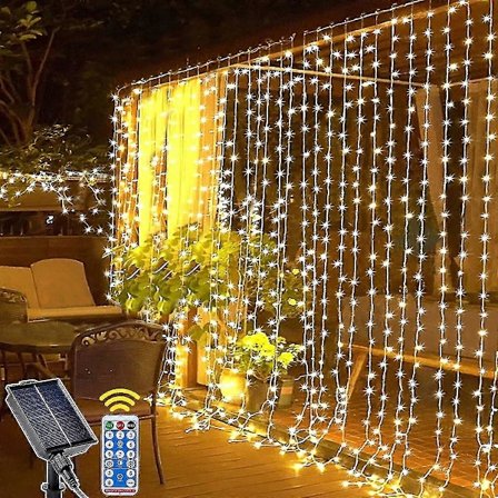 Solcellsdriven Ljusslinga Utomhus, 3m X 3m 300 LED Solcellslampa Med Fjärrkontroll, 8 Lägen Vattentät Utomhus Solcellsdriven Vattenfallslampa För 