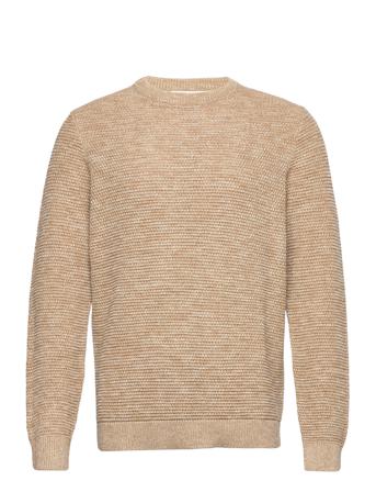 Slhvince Ls Knit Bubble Crew Neck W Strikkegenser M. Rund Krage Beige Selected Homme