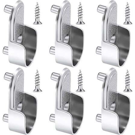 6 ovale garderobeskinne-braketter i nikkel sølv, garderobestangstøtte 15 mm, garderobeskinne-braketter med flens og 6 skruer til skap