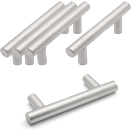 5-pak børstet nikkel rustfrit stål 64mm hulcenter køkkenskab T-håndtag møbelhåndtag skuffetræk skabsknopper