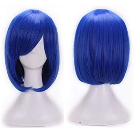 Kort rak peruk blå värmebeständig fiber syntetisk peruk