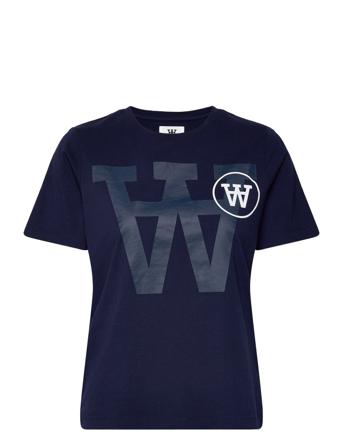 Mia Tonal Logo T-Shirt Gots T-shirts & Tops Short-sleeved Navy Double A By Wood Wood