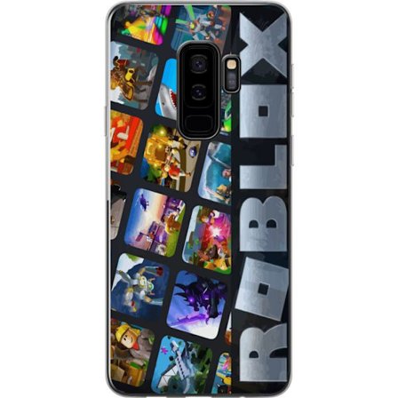 Samsung Galaxy S9+ Gennemsigtig cover Roblox farverigt kollage med populære figurer og spiluniverser samlet i et livligt, legende og energisk design
