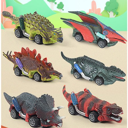 6 st dinosauriebilar i ask, Tyrannosaurus Rex modell, barns leksak med tröghet, fallbeständig