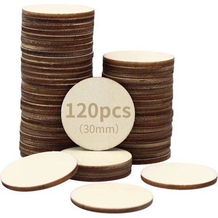 Paket med 120 Träskivor Träpaneler Runda Träskivor för Hantverk 3 cm x 2 mm för Dekoration Hantverk Måleri (120 Stycken, 3 cm x 2 mm)