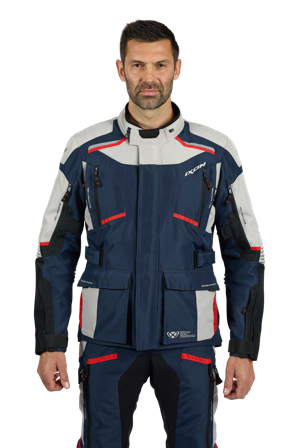 Motorradjacke Ixon Midgard Greige/Marineblau/Schwarz M