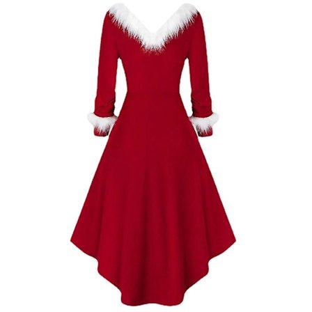 Bxhd Julekjole til Kvinder Langærmet V-hals Juleaften Pa Rød
