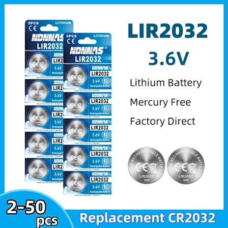 2-50 kpl LIR2032 ladattava akku 3,6 V Vaihto CR2032 litiumioniakku 40 mAh litiumioniakut