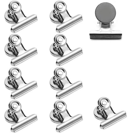 10 kpl Bulldog-klipsi / Teräksinen pidike magneetilla, hopea, M Hopea